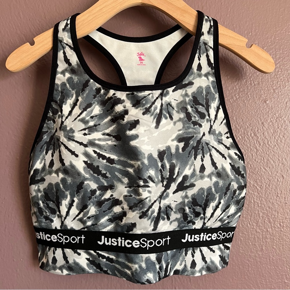 Girls Black Tie Dye Sports Bra Tank